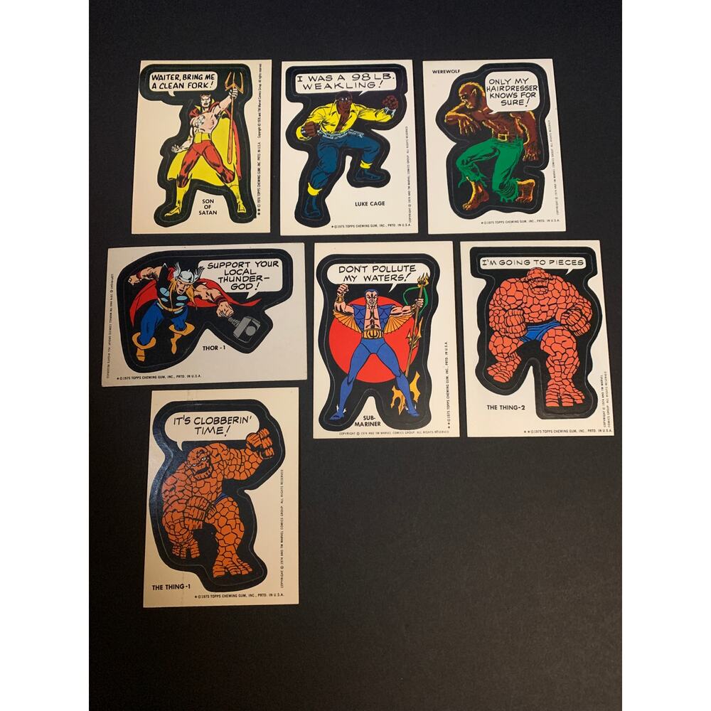 1974-1976 Topps Marvel Super Heroes Stickers Lot 8 Thor Luke Cage Thing